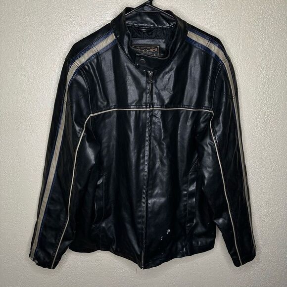 Vtg Arizona Jean Co Grunge Faux Leather  Men's Racer Motorcycle Full Zip Blue St - Picture 2 of 8